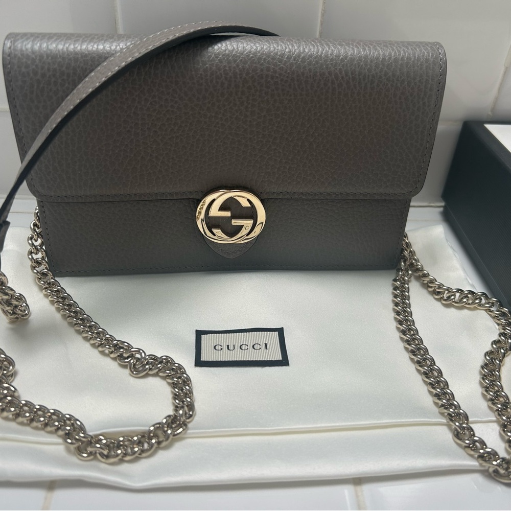 Gucci gray interlocking G logo wallet on chain crossbody bag - Picture 3 of 14